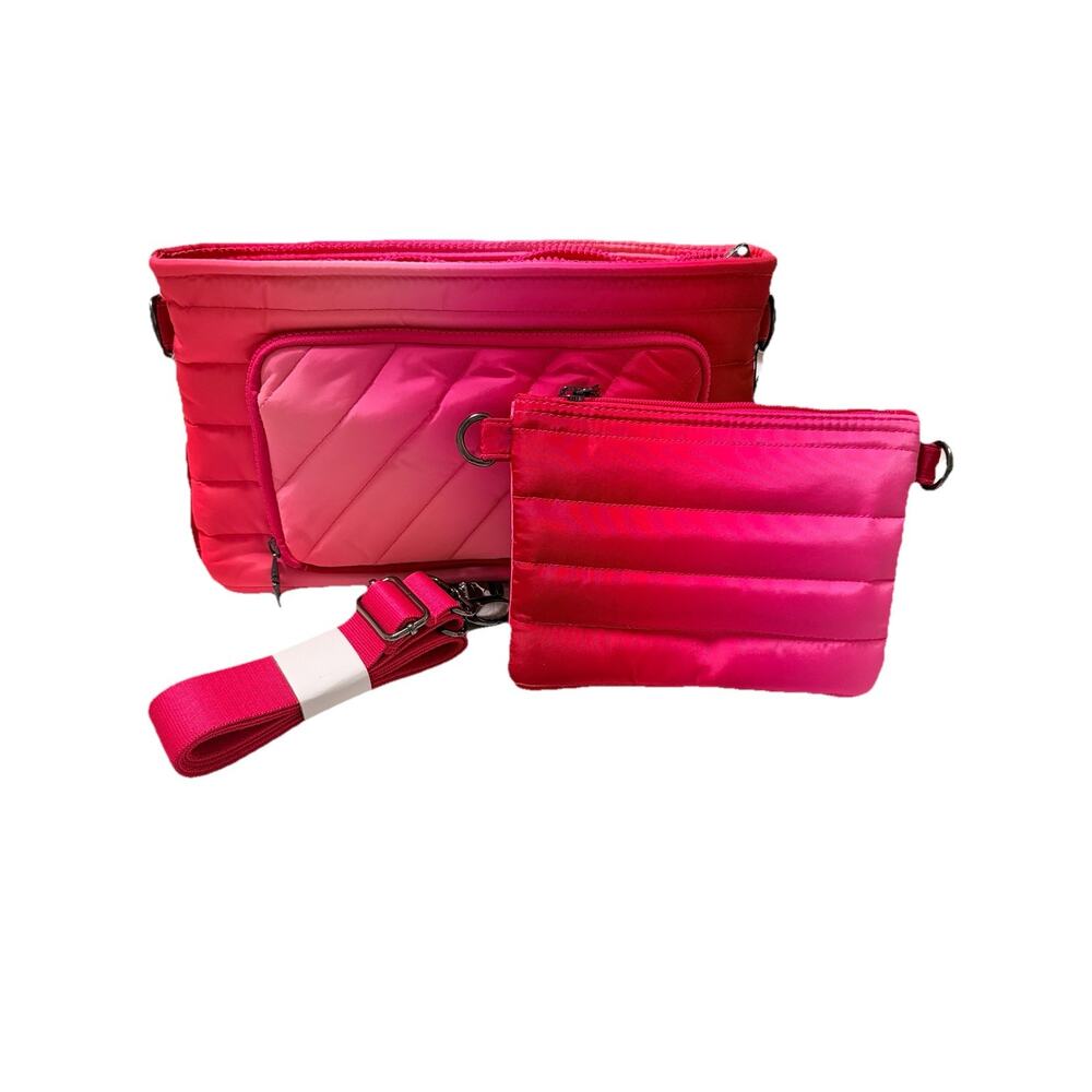 NWT Think Royln Neon Pink Crossbody Bag Quilted Puffer Shoulder Bag W/ Pouch